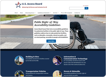 미국의 접근성 위원회(U.S Access Board) 홈페이지 메인화면