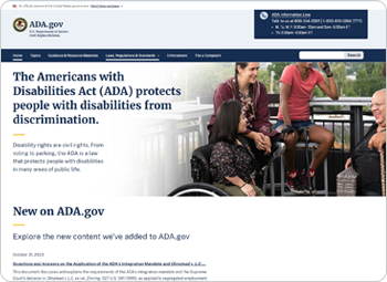 미국 장애인법(ADA: Americans with Disabilities Act) 포털 사이트 홈페이지 메인화면